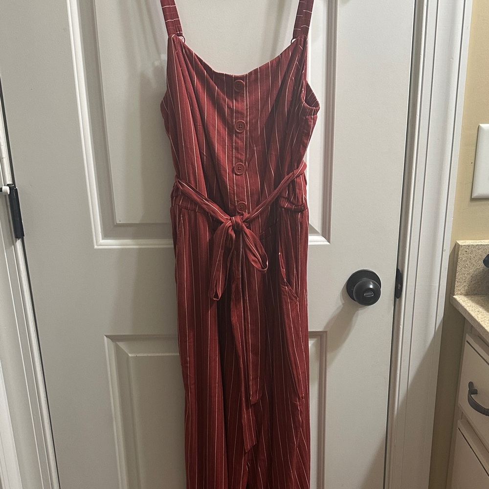 torrid Red Striped Jumpsuit with Tie Waist